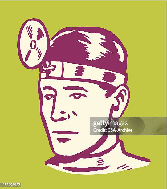 surgeon with head lamp - old fashioned doctor stock illustrations