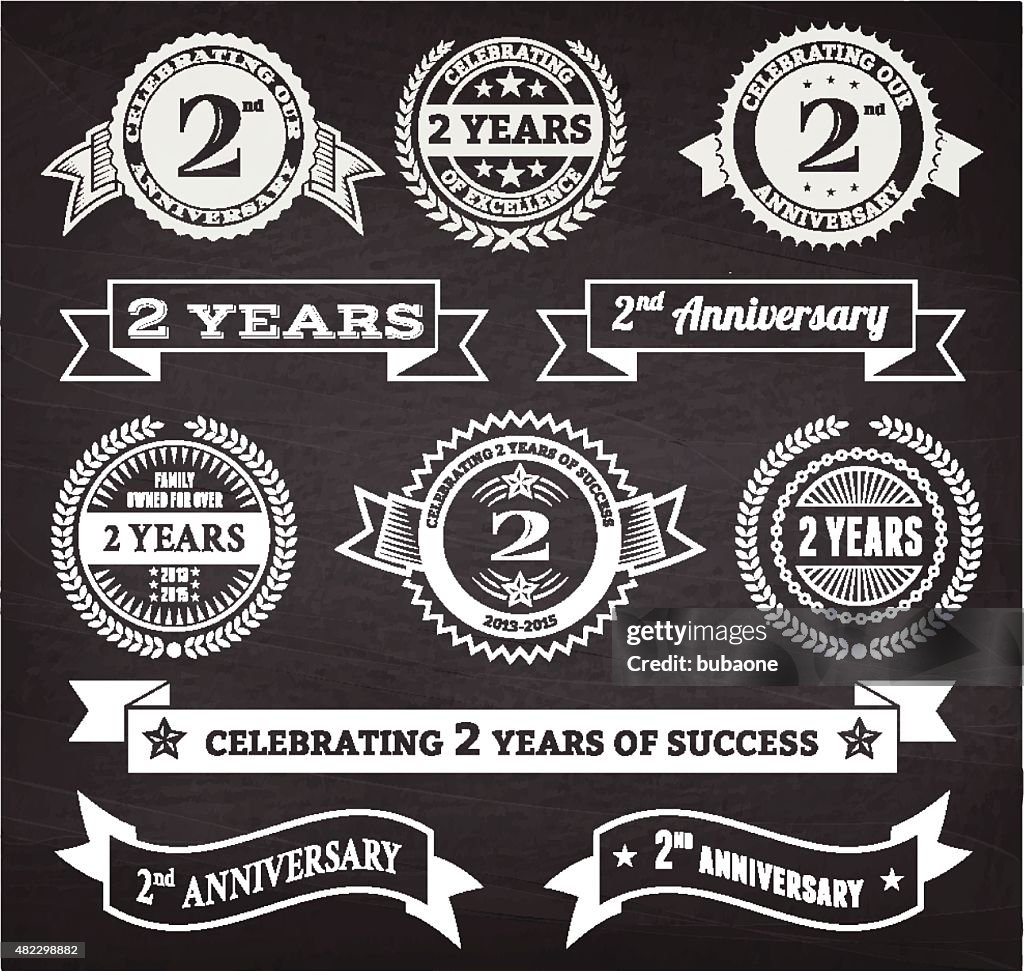 Two year anniversary hand-drawn chalkboard royalty free vector background