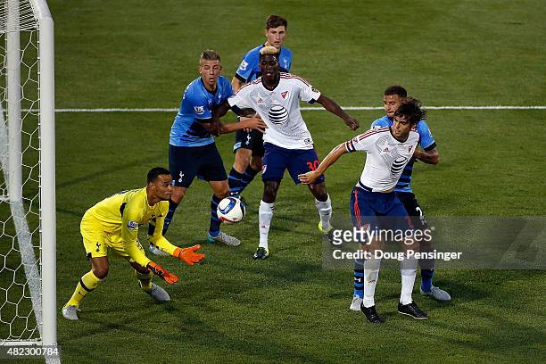 Goal keeper Michel Vorm of Tottenham Hotspur collects the ball as he makes a save against the MLS All-Stars during the 2015 AT&T Major League Soccer...
