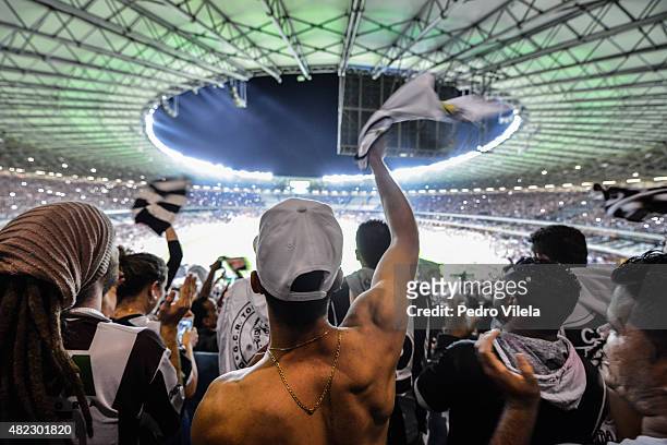 Fans of Atletico MG a match between Atletico MG and Sao Paulo as part of Brasileirao Series A 2015 at Mineirao stadium on July 29, 2015 in Belo...