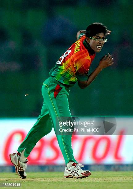 Fahima Khatun of Bangladesh bowls during the ICC Women's World Twenty20 9th/10th Ranking match between Bangladesh Women and Ireland Women played at...