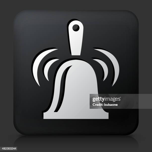 black square button with ringing bell icon - alarm clock ringing stock illustrations