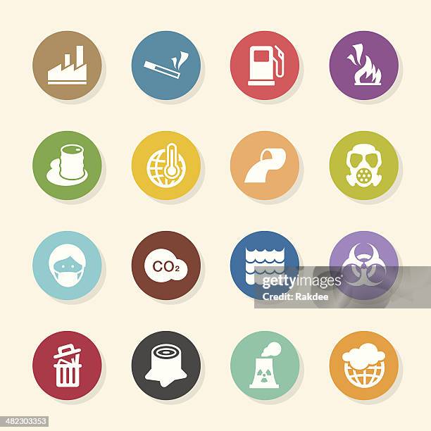 pollution icons - color circle series - water treatment stock illustrations