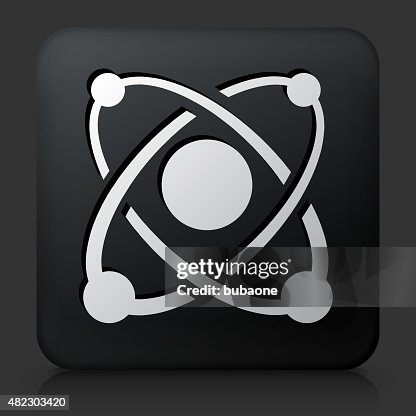 Black Square Button with Atom Icon Black Square Button with Atom Icon