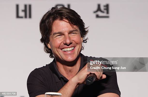 Tom Cruise attends the Press Conference and Photocall of 'Mission: Impossible - Rogue Nation' at the Grand Intercontinental Seoul Hotel at on July...