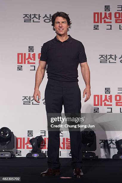 Tom Cruise attends the Press Conference and Photocall of 'Mission: Impossible - Rogue Nation' at the Grand Intercontinental Seoul Hotel at on July...