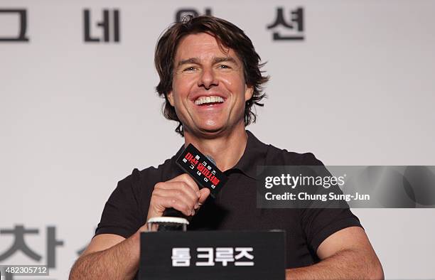 Tom Cruise attends the Press Conference and Photocall of 'Mission: Impossible - Rogue Nation' at the Grand Intercontinental Seoul Hotel at on July...