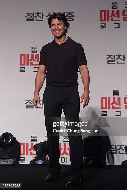 Tom Cruise attends the Press Conference and Photocall of 'Mission: Impossible - Rogue Nation' at the Grand Intercontinental Seoul Hotel at on July...