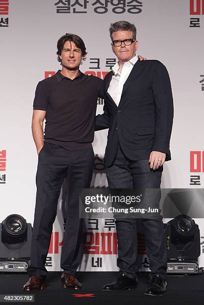 Tom Cruise and Christopher McQuarrie attend the Press Conference and Photocall of 'Mission: Impossible - Rogue Nation' at the Grand Intercontinental...