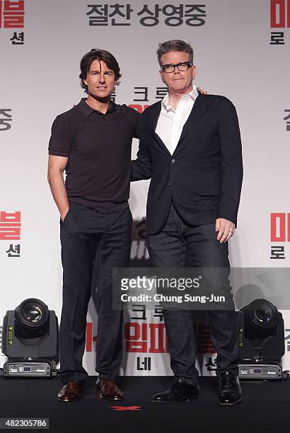 Tom Cruise and Christopher McQuarrie attend the Press Conference and Photocall of 'Mission: Impossible - Rogue Nation' at the Grand Intercontinental...