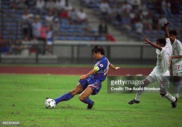 Masakiyo Maezono of Japan U-23 scores a goal during the Atlanta Olympics Football Aisan Qualifier match between Japan and Oman at Shah Alam Stadium...