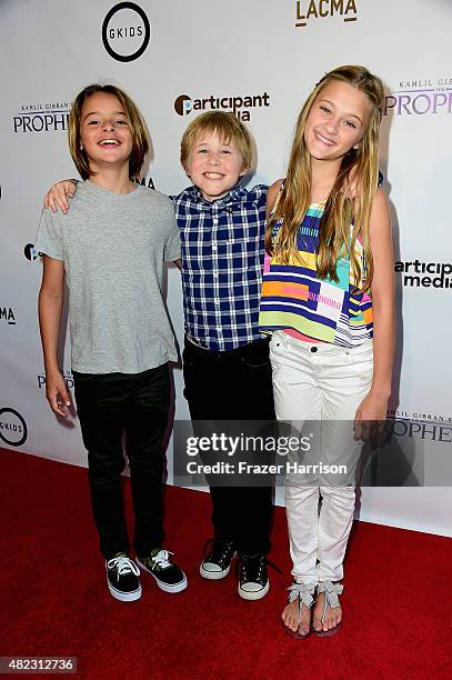 Actors Mace Coronel,Casey Simpson,Lizzy Greene, arrive at the Screening of GKIDS' "Kahlil Gibran's The Prophet" at Bing Theatre At LACMA on July 29,...