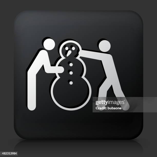 black square button with people making snowman - building a snowman illustration stock illustrations