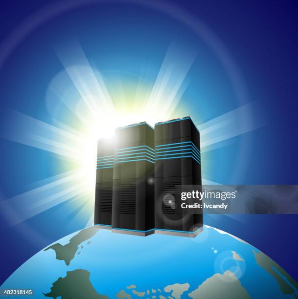 network sever on earth - cpu cabinet stock illustrations