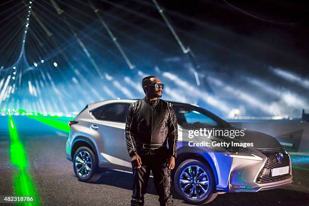 Will.i.am poses at the making of Lexus #NXontrack, an audio visual film that sees three Lexus NX cars drive down a 'sound road', fitted with more...