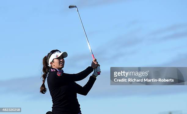 Gerina Piller of the United States hits her 2nd shot on the 5th hole during the First Round of the Ricoh Women's British Open at Turnberry Golf Club...