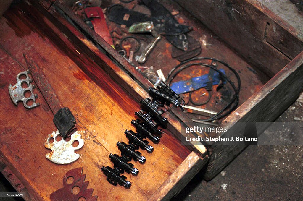 Torture weapons used at a police station torture chamber...