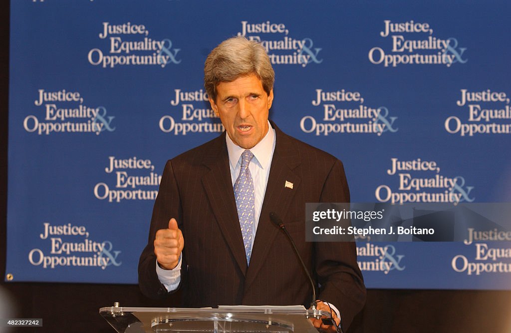 Senator John Kerry (D-MA) speaks on Supreme Court issues at...