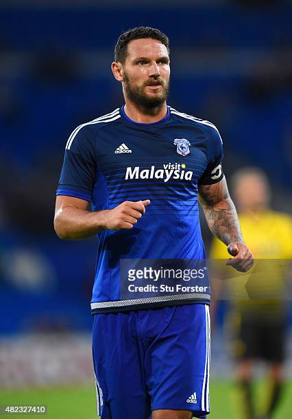 Cardiff player Sean Morrison in action during the Pre season friendly match between Cardiff City and Watford at Cardiff City Stadium on July 28, 2015...