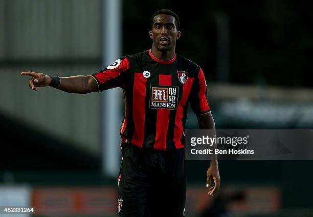 Sylvain Distin of Bournemouth in action during a Pre Season Friendly between Yeovil Town and AFC Bournemouth at Huish Park on July 28, 2015 in...