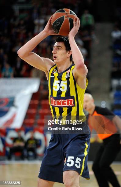 Emir Preldzic, #55 of Fenerbahce Ulker Istanbul in action during the 2013-2014 Turkish Airlines Euroleague Top 16 Date 13 game between Laboral Kutxa...