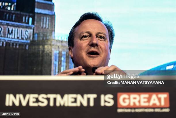 Britain's Prime Minister David Cameron addresses a gathering during a business event at the Symphony Park in Kuala Lumpur on July 30, 2015. Cameron...