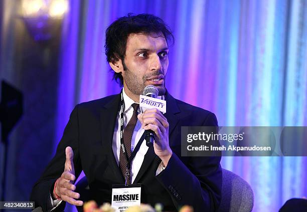 Moderator Jeetendr Sehdev attends Variety's Massive: The Advertising And Marketing Summit at the Four Seasons on April 3, 2014 in Los Angeles,...