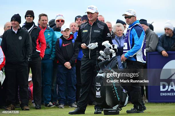 Paul Lawrie of Scotland waiting on the 6th tee during the first day of the Saltire Energy Paul Lawrie Matchplay at Murcar Links Golf Club on July 30,...