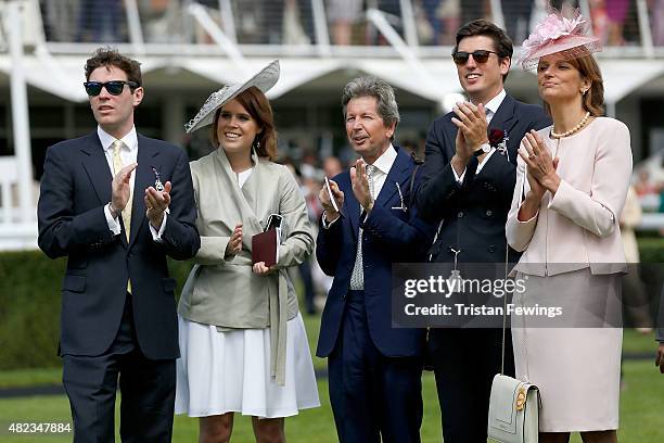 Princess Eugenie and Jack Brooksbank attend day three of the Qatar Goodwood Festival at Goodwood Racecourse on July 30, 2015 in Chichester, England.