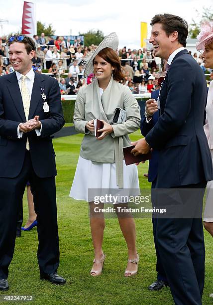 Princess Eugenie and Jack Brooksbank attend day three of the Qatar Goodwood Festival at Goodwood Racecourse on July 30, 2015 in Chichester, England.