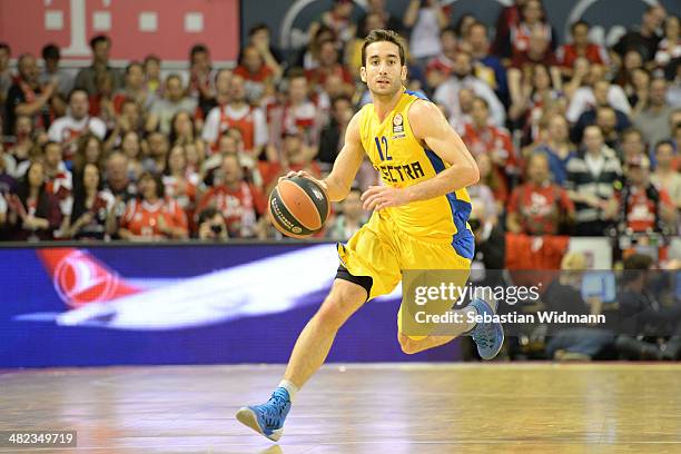 Yogev Ohayon, #12 of Maccabi Electra Tel Aviv in action during the 2013-2014 Turkish Airlines Euroleague Top 16 Date 13 game between FC Bayern Munich...