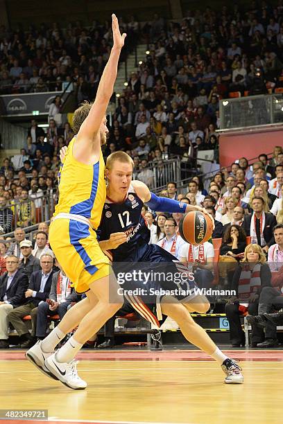 Robin Benzing, #12 of FC Bayern Munich in action during the 2013-2014 Turkish Airlines Euroleague Top 16 Date 13 game between FC Bayern Munich v...