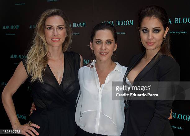 Actress Kira Miro, Actress Maria Leon and actress Hiba Abouk attend 'Alma Bloom' opening party photocall at Alma Bloom flagship store on April 3,...