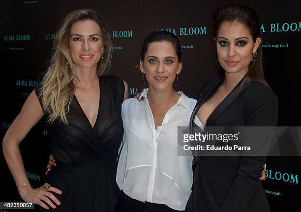 Actress Kira Miro, Actress Maria Leon and actress Hiba Abouk attend 'Alma Bloom' opening party photocall at Alma Bloom flagship store on April 3,...