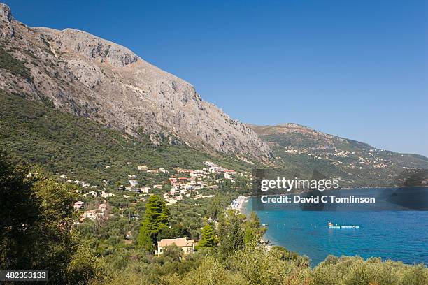 view from hillside, barbati, corfu, greece - corfu town stock pictures, royalty-free photos & images