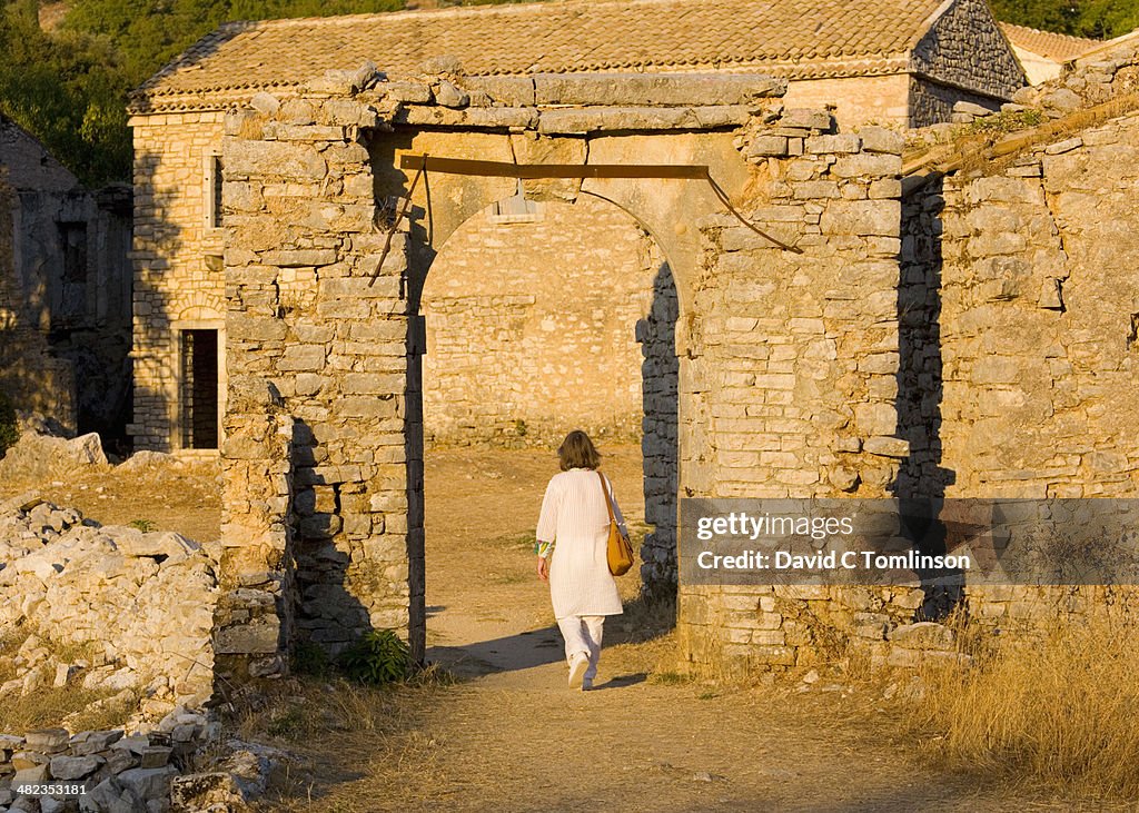 Walking amongst ruins, Old Perithia, Corfu, Greece