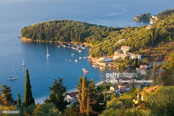 view from hillside, kalami, corfu, greece - ケルキラ島 ストックフォトと画像
