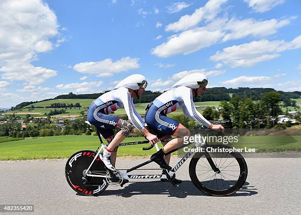 Tandem riders Adam Duggleby and Stephen Bate of Great Britain in action in the MB Time Trial during the Time Trials on Day 2 of the UCI Para-Cycling...