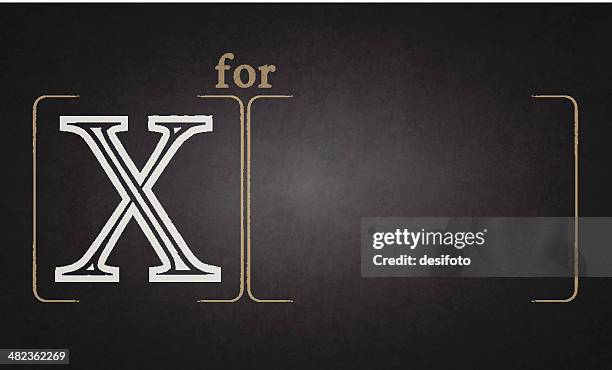 alphabet - x on blackboard - bracket household fixture stock illustrations
