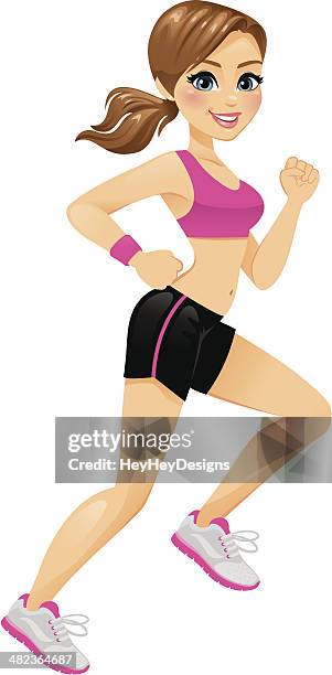 marathon läufer mädchen - women's track stock-grafiken, -clipart, -cartoons und -symbole