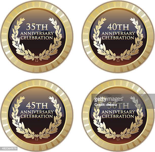 anniversary celebration medals collection - 30 34 years stock illustrations