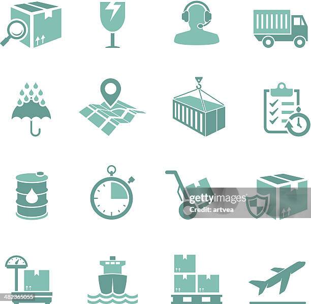 turquoise delivery icon set - freight elevators stock illustrations