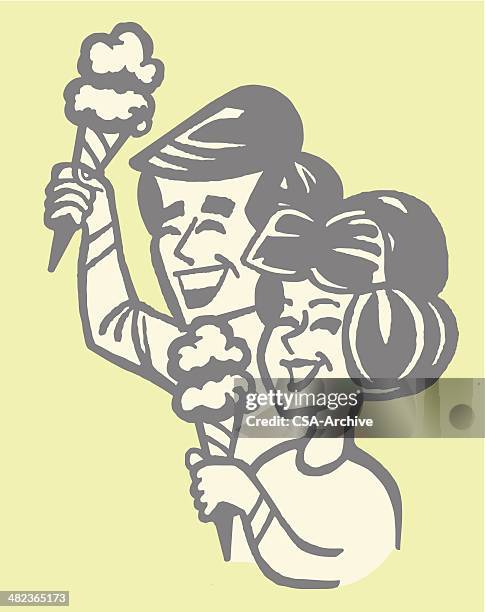 couple eating ice cream cones - eating ice cream stock illustrations