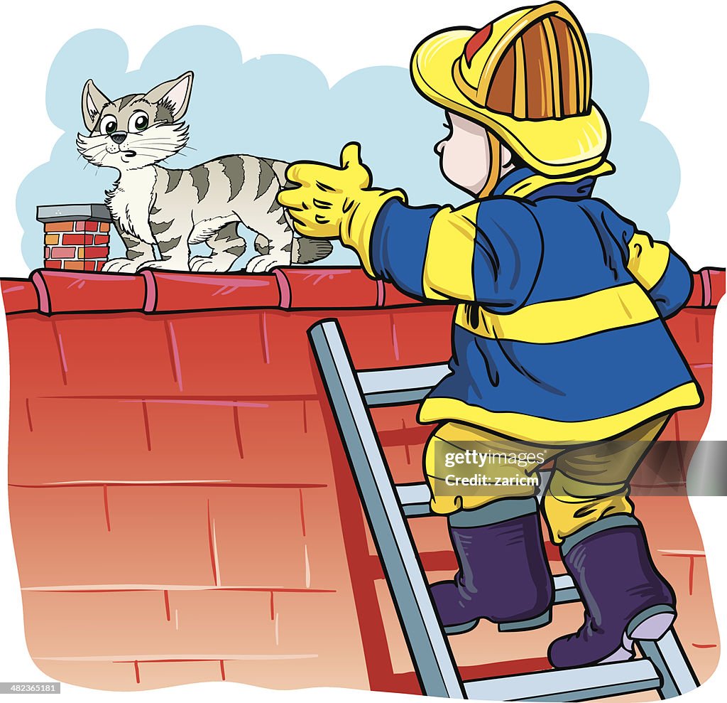 Firefighter and cat