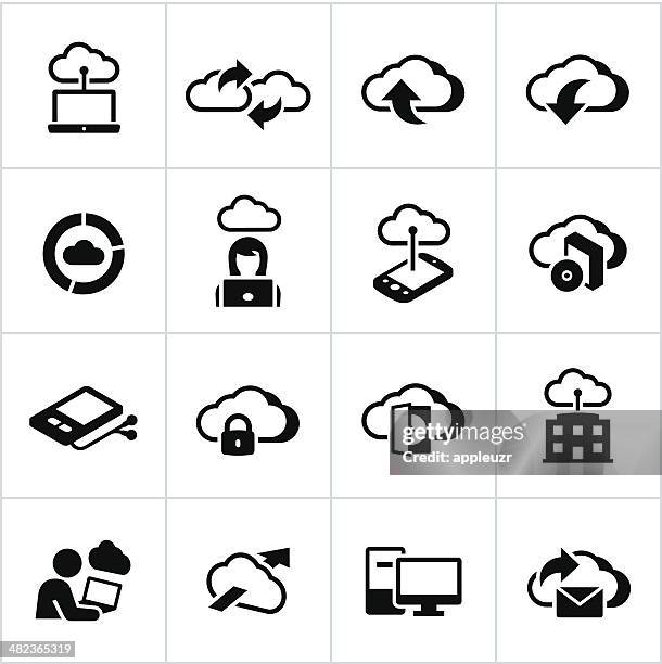 black cloud computing icons - software cds stock illustrations