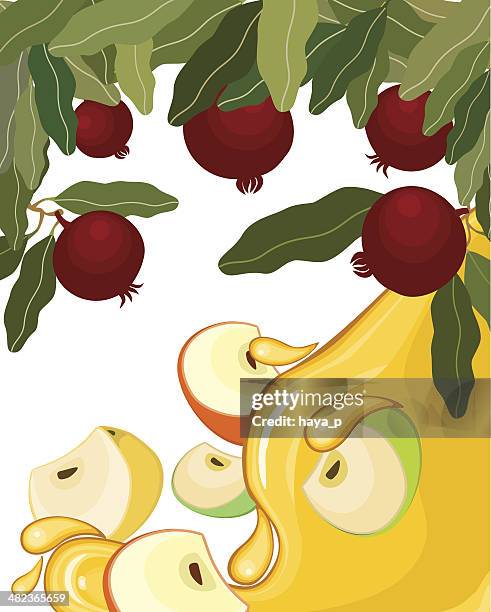 apples, honey, pomegranates - wailing wall stock illustrations