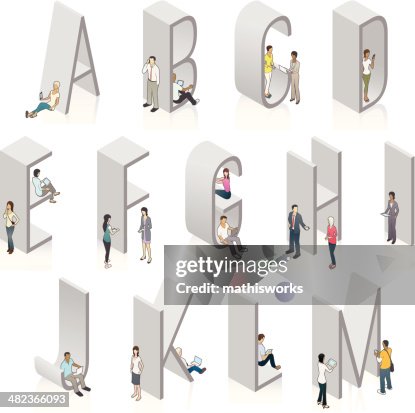 Vector 3-D letters people using mobile devices Vector 3-D letters people using mobile devices