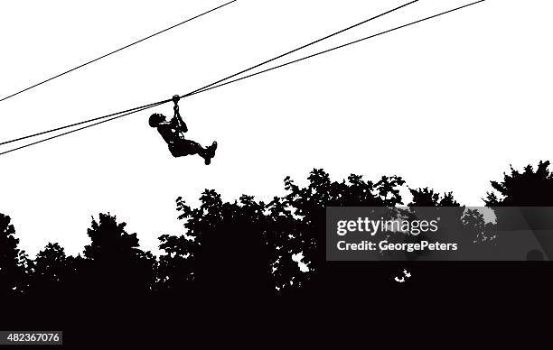 zip lining adventure above the forest - zip lining stock illustrations