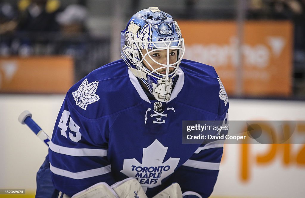 Toronto Maple Leafs goalie Jonathan Bernier (45)