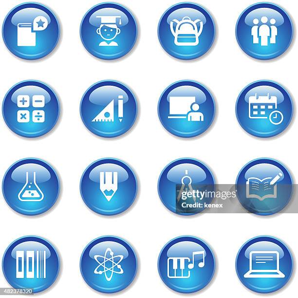 crystal icons set | education - piano blue stock illustrations